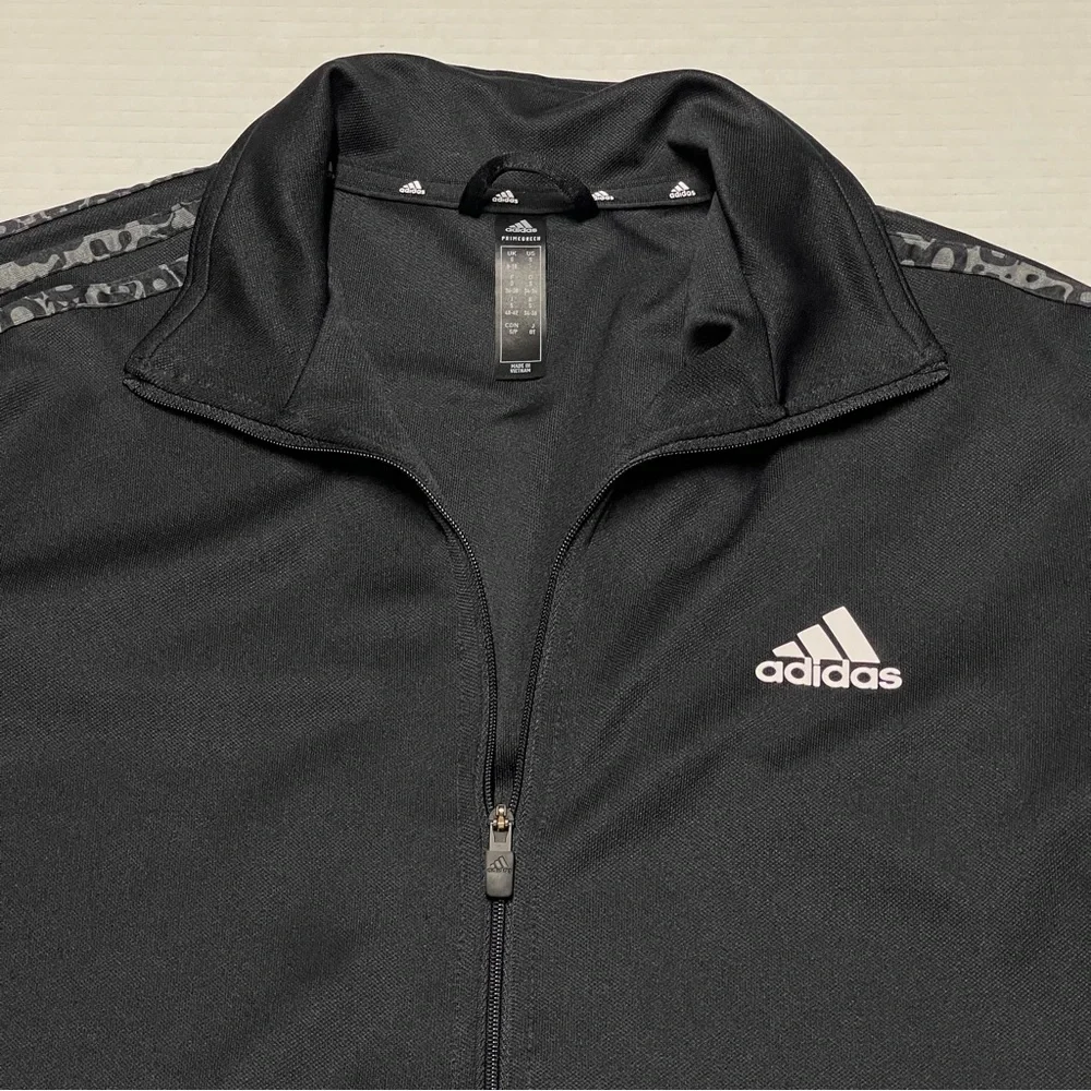 Adidas Women’s Sereno Track Jacket Size Small Black Camo Sleeve Striped Full Zip - Picture 5 of 13